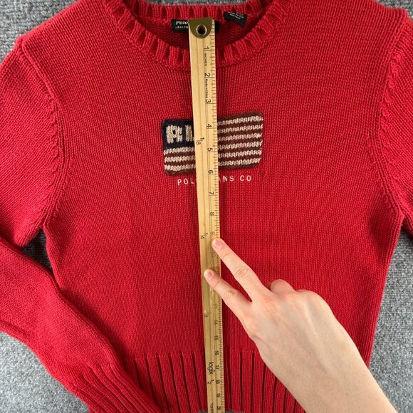 Polo Jeans Ralph Lauren Red Knit Pullover Flag Sweater RL Embroidered Large - Picture 4 of 16